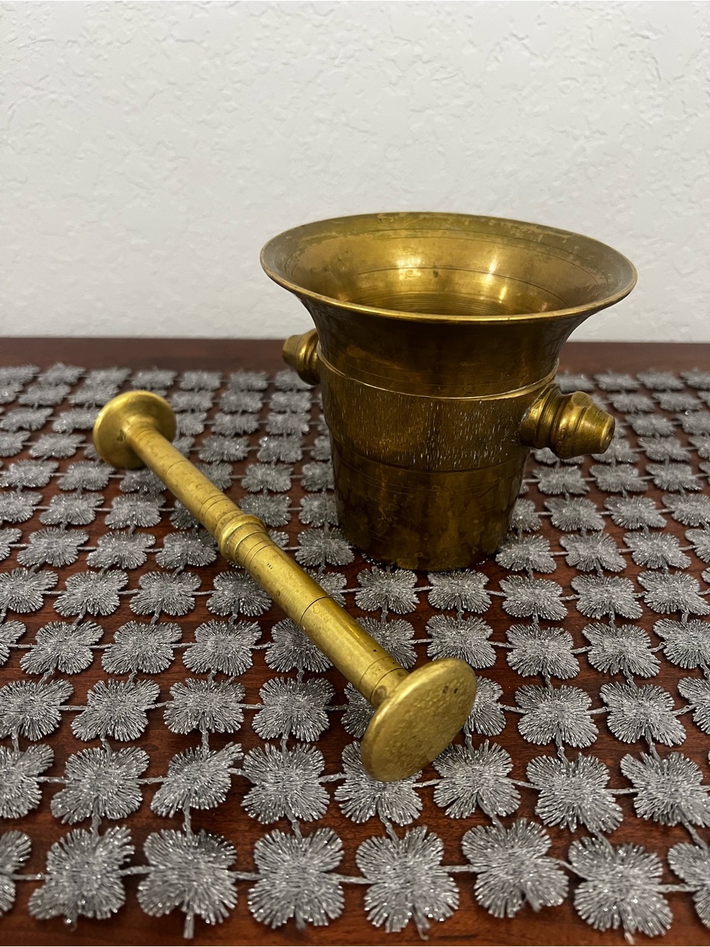 Brass Mortar and Pestle Set - Golden Finish